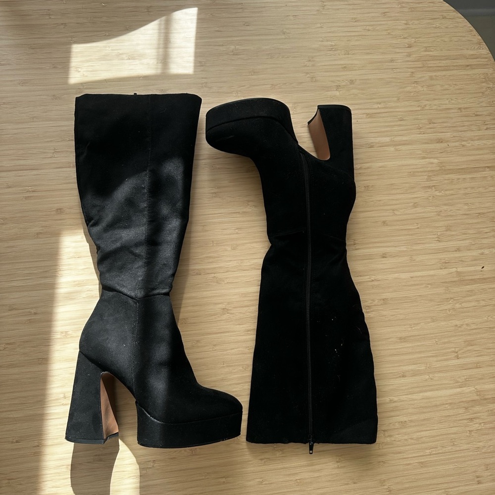 Black Suede Platform Knee-High Boots